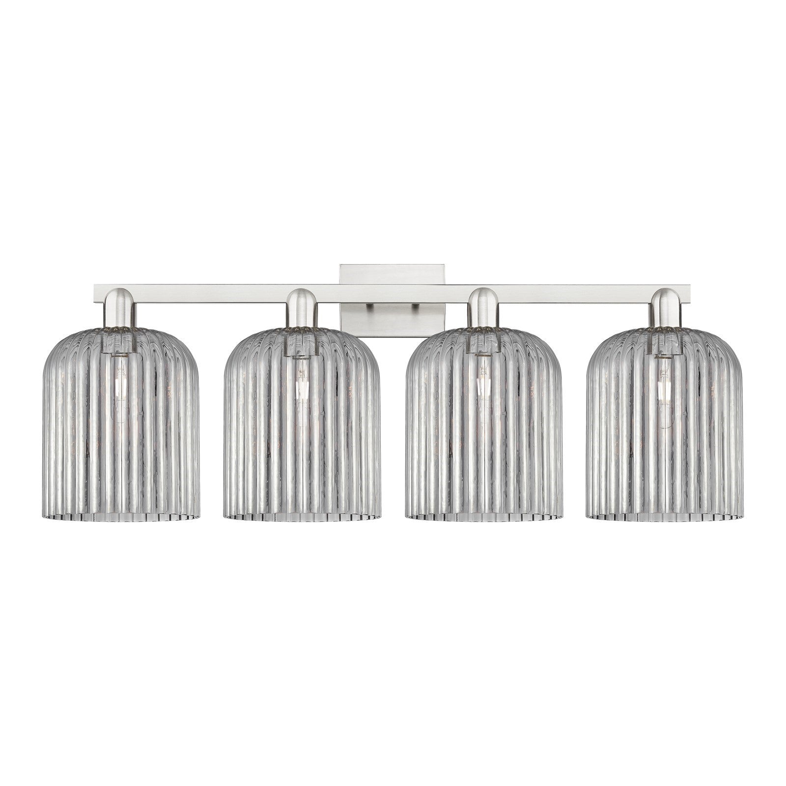 Innovations Bridal Veil 35in 4-Light Bath Vanity | Industrial Transitional Brushed Satin Nickel and Light Smoke Ribbed Glass | Model 716-4W-SN-G559-8SM