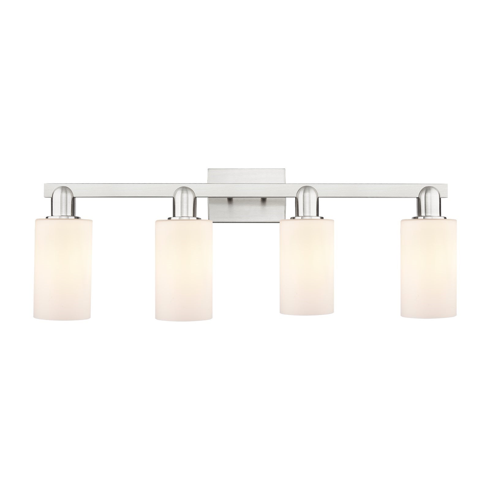 Innovations Clymer 31in 4-Light Bath Vanity Light | Industrial Brushed Satin Nickel Steel and Matte White Glass | Bathroom Vanity | Model 716-4W-SN-G801