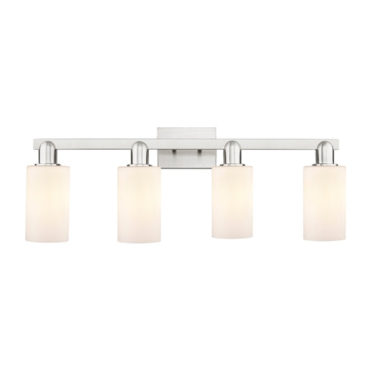 Innovations Clymer 31in 4-Light Bath Vanity Light | Industrial Brushed Satin Nickel Steel and Matte White Glass | Bathroom Vanity | Model 716-4W-SN-G801