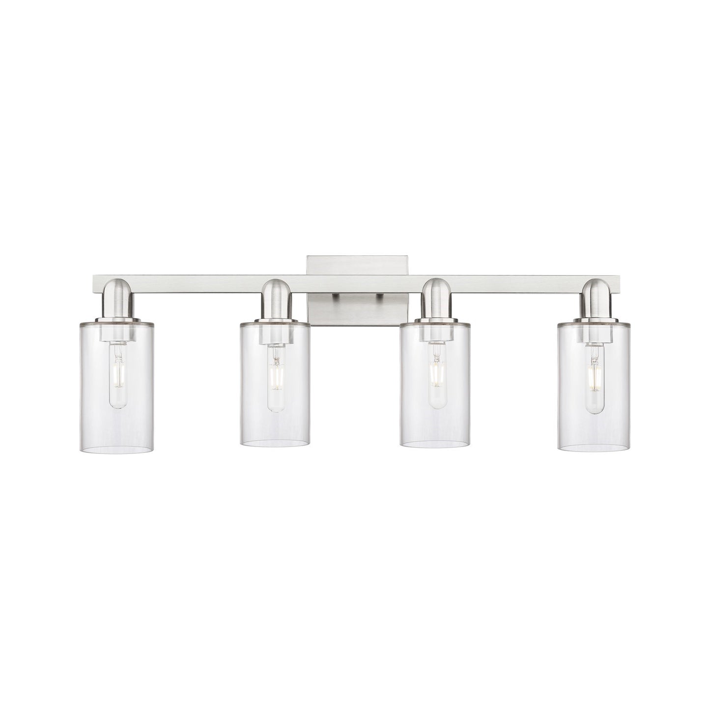 Innovations Clymer 31in 4-Light Bath Vanity Light | Industrial Brushed Satin Nickel and Clear Glass | Bathroom Vanity | Model 716-4W-SN-G802