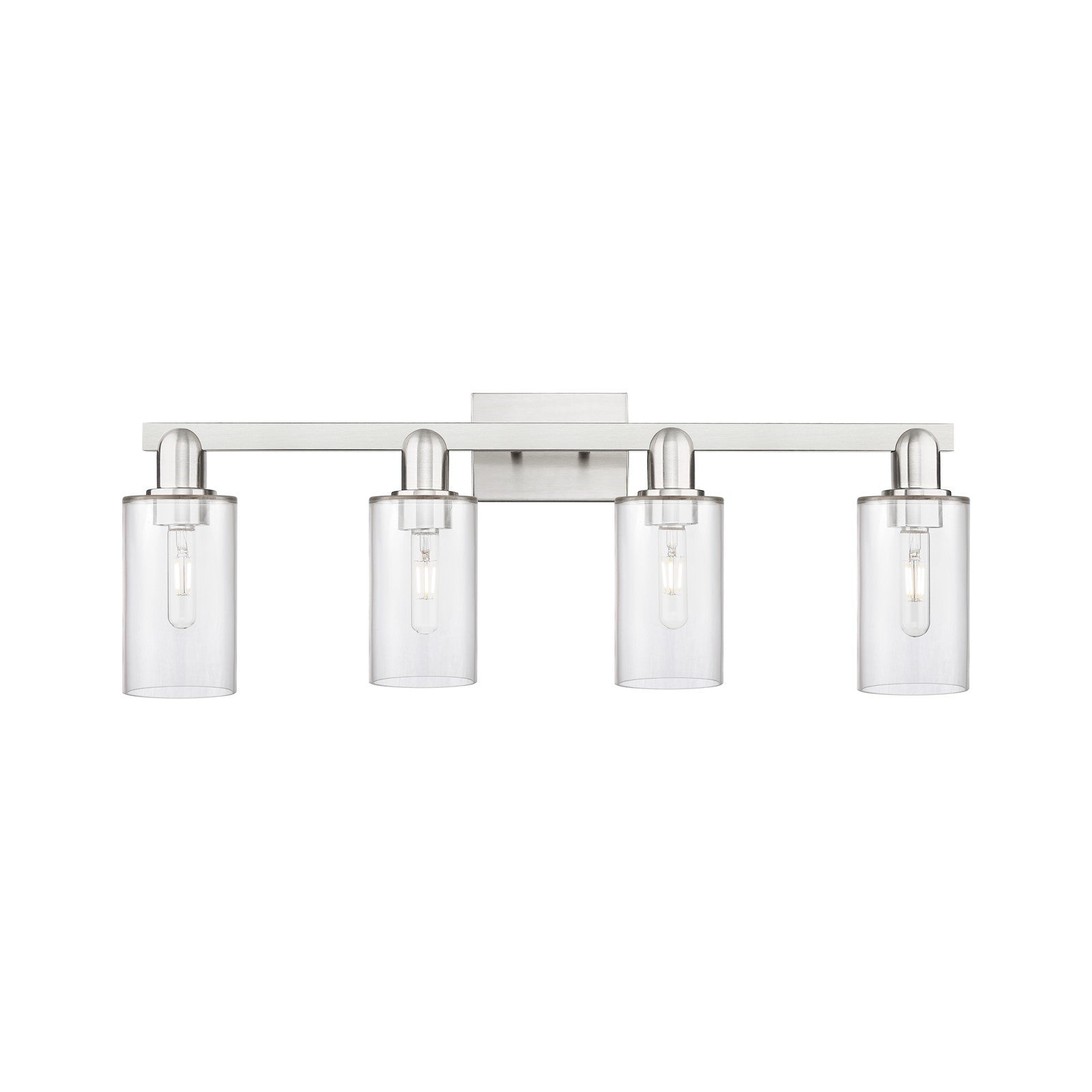 Innovations Clymer 31in 4-Light Bath Vanity Light | Industrial Brushed Satin Nickel and Clear Glass | Bathroom Vanity | Model 716-4W-SN-G802