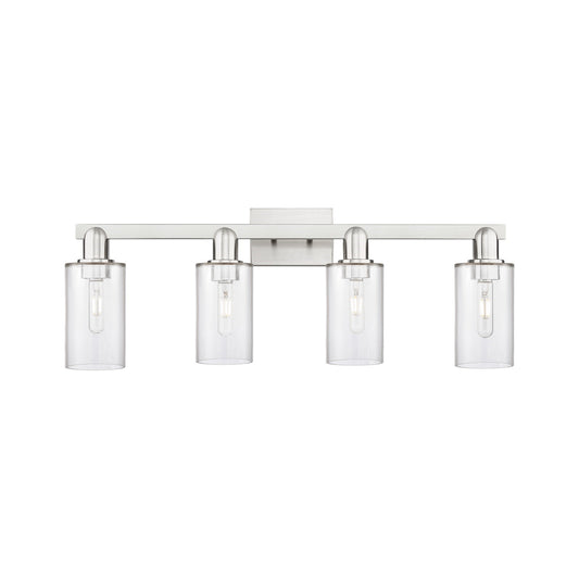 Innovations Clymer 31in 4-Light Bath Vanity Light | Industrial Brushed Satin Nickel and Clear Glass | Bathroom Vanity | Model 716-4W-SN-G802