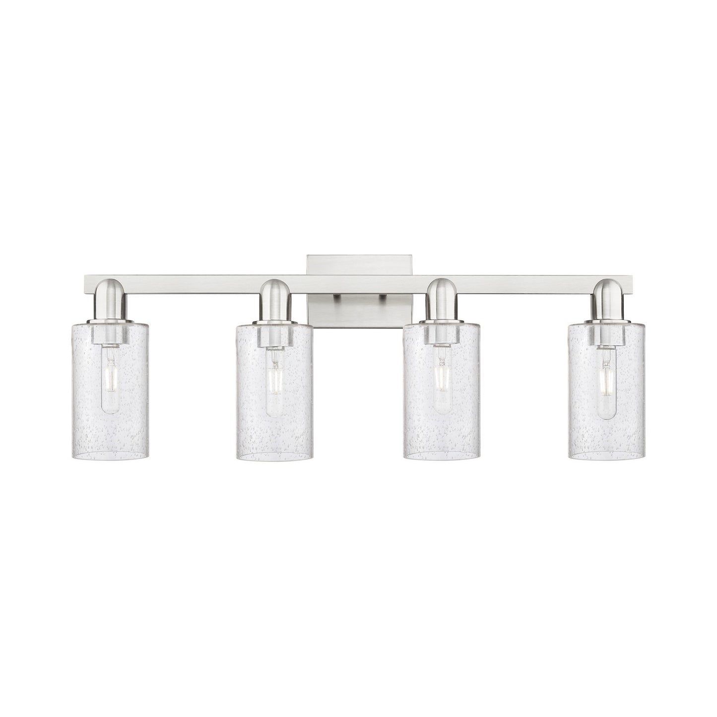 Innovations Clymer 31in 4-Light Bath Vanity Light | Industrial Brushed Satin Nickel and Seedy Glass | Bathroom Vanity | Model 716-4W-SN-G804