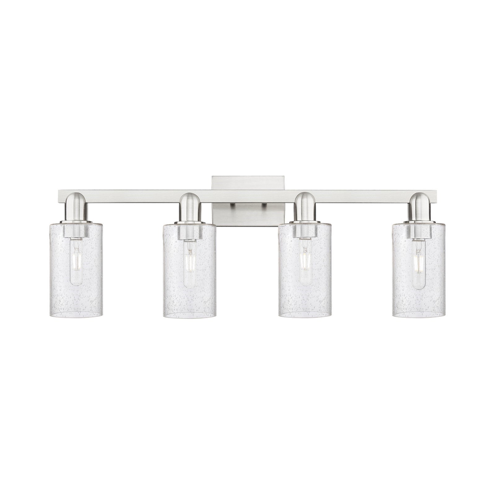 Innovations Clymer 31in 4-Light Bath Vanity Light | Industrial Brushed Satin Nickel and Seedy Glass | Bathroom Vanity | Model 716-4W-SN-G804