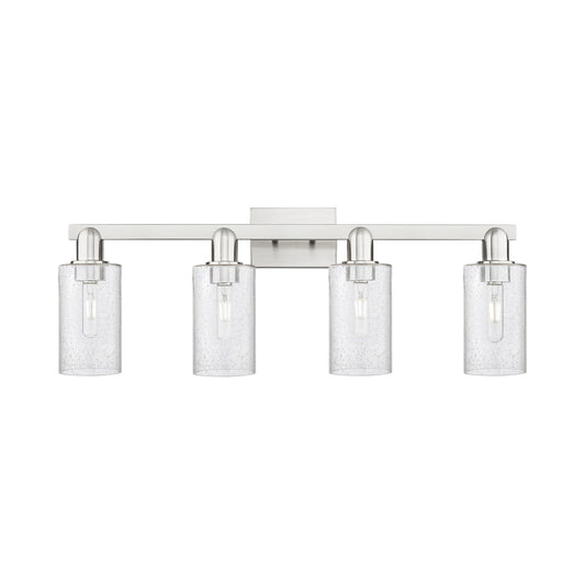 Innovations Clymer 31in 4-Light Bath Vanity Light | Industrial Brushed Satin Nickel and Seedy Glass | Bathroom Vanity | Model 716-4W-SN-G804