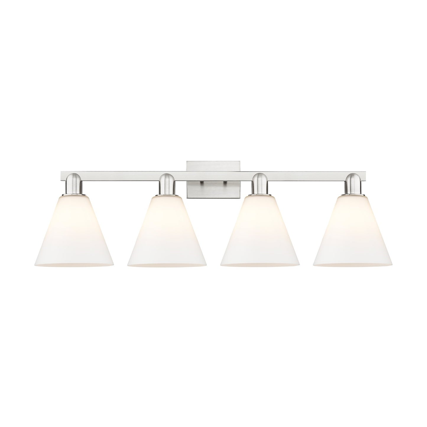 Innovations Berkshire Glass 35in 4-Light Bath Vanity Light | Brushed Satin Nickel and Matte White Glass | Industrial Modern | Model 716-4W-SN-GBC-81
