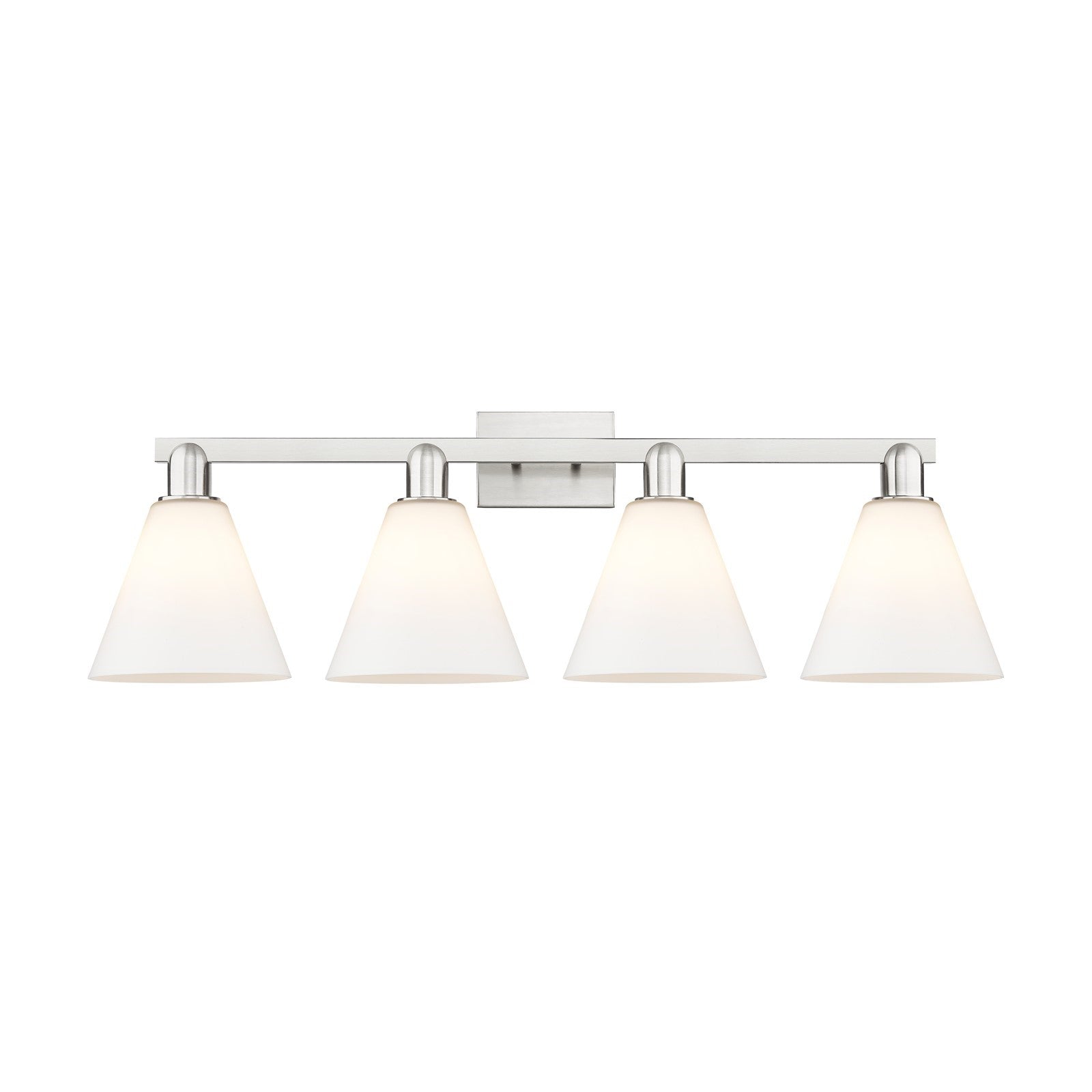 Innovations Berkshire Glass 35in 4-Light Bath Vanity Light | Brushed Satin Nickel and Matte White Glass | Industrial Modern | Model 716-4W-SN-GBC-81