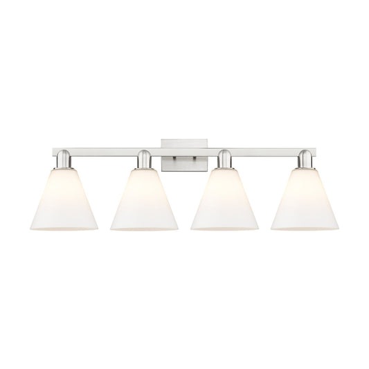 Innovations Berkshire Glass 35in 4-Light Bath Vanity Light | Brushed Satin Nickel and Matte White Glass | Industrial Modern | Model 716-4W-SN-GBC-81