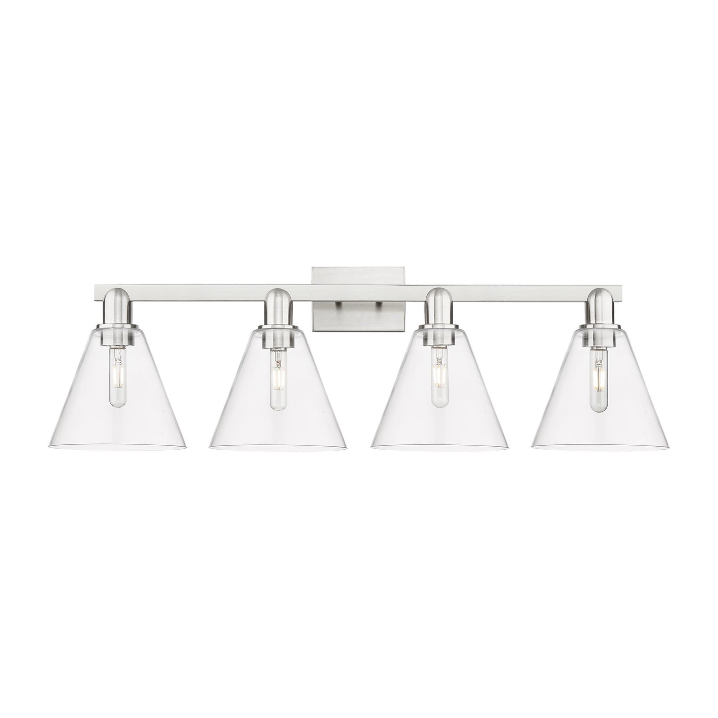 Innovations Berkshire Glass 35in 4-Light Bath Vanity Light | Industrial Brushed Satin Nickel and Clear Glass | Bathroom Vanity | Model 716-4W-SN-GBC-82