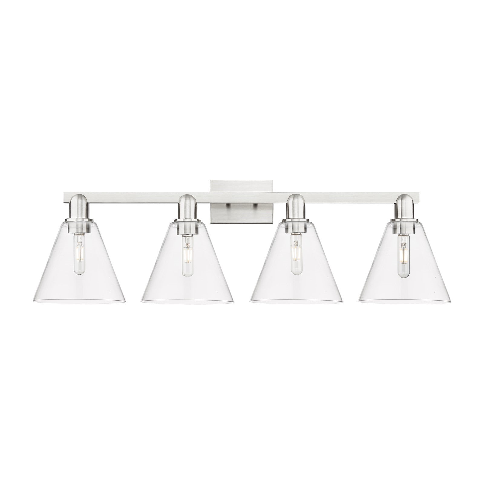 Innovations Berkshire Glass 35in 4-Light Bath Vanity Light | Industrial Brushed Satin Nickel and Clear Glass | Bathroom Vanity | Model 716-4W-SN-GBC-82
