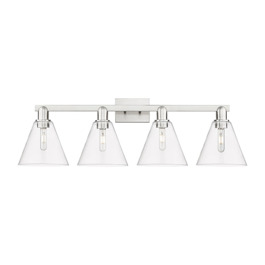 Innovations Berkshire Glass 35in 4-Light Bath Vanity Light | Industrial Brushed Satin Nickel and Clear Glass | Bathroom Vanity | Model 716-4W-SN-GBC-82