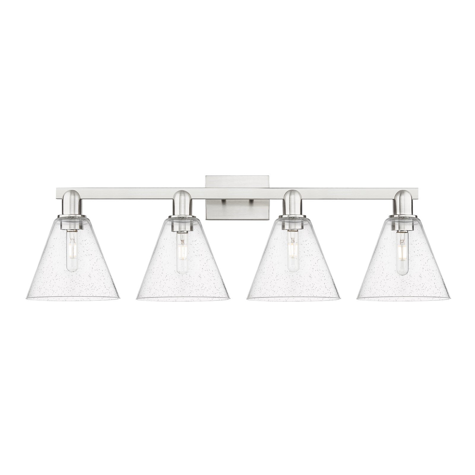 Innovations Berkshire Glass 35in 4-Light Bath Vanity | Brushed Satin Nickel Steel and Seedy Glass | Bathroom Vanity Light | Model 716-4W-SN-GBC-84