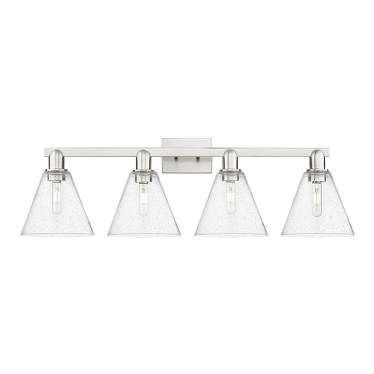 Innovations Berkshire Glass 35in 4-Light Bath Vanity | Brushed Satin Nickel Steel and Seedy Glass | Bathroom Vanity Light | Model 716-4W-SN-GBC-84