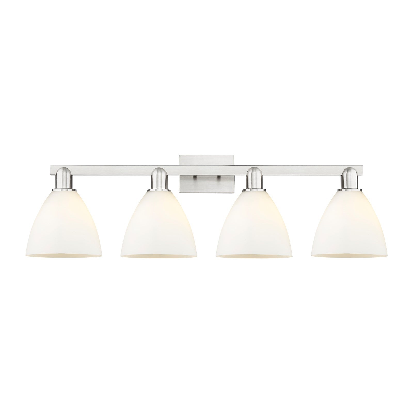 Innovations Bristol 34.5in 4-Light Bath Vanity Light | Industrial Brushed Satin Nickel and Matte White Glass | Bathroom Vanity | Model 716-4W-SN-GBD-751