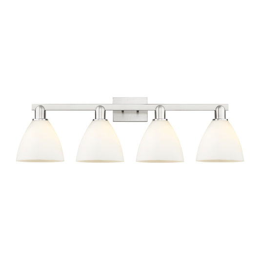 Innovations Bristol 34.5in 4-Light Bath Vanity Light | Industrial Brushed Satin Nickel and Matte White Glass | Bathroom Vanity | Model 716-4W-SN-GBD-751