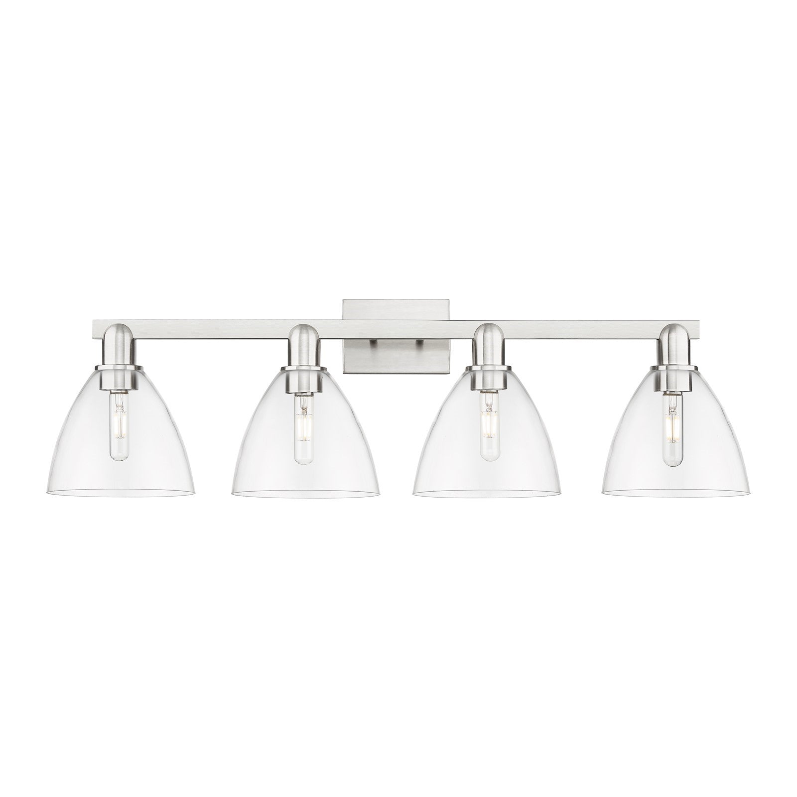 Innovations Bristol 34.5in 4-Light Bath Vanity Light | Industrial Brushed Satin Nickel and Clear Glass | Bathroom Vanity | Model 716-4W-SN-GBD-752