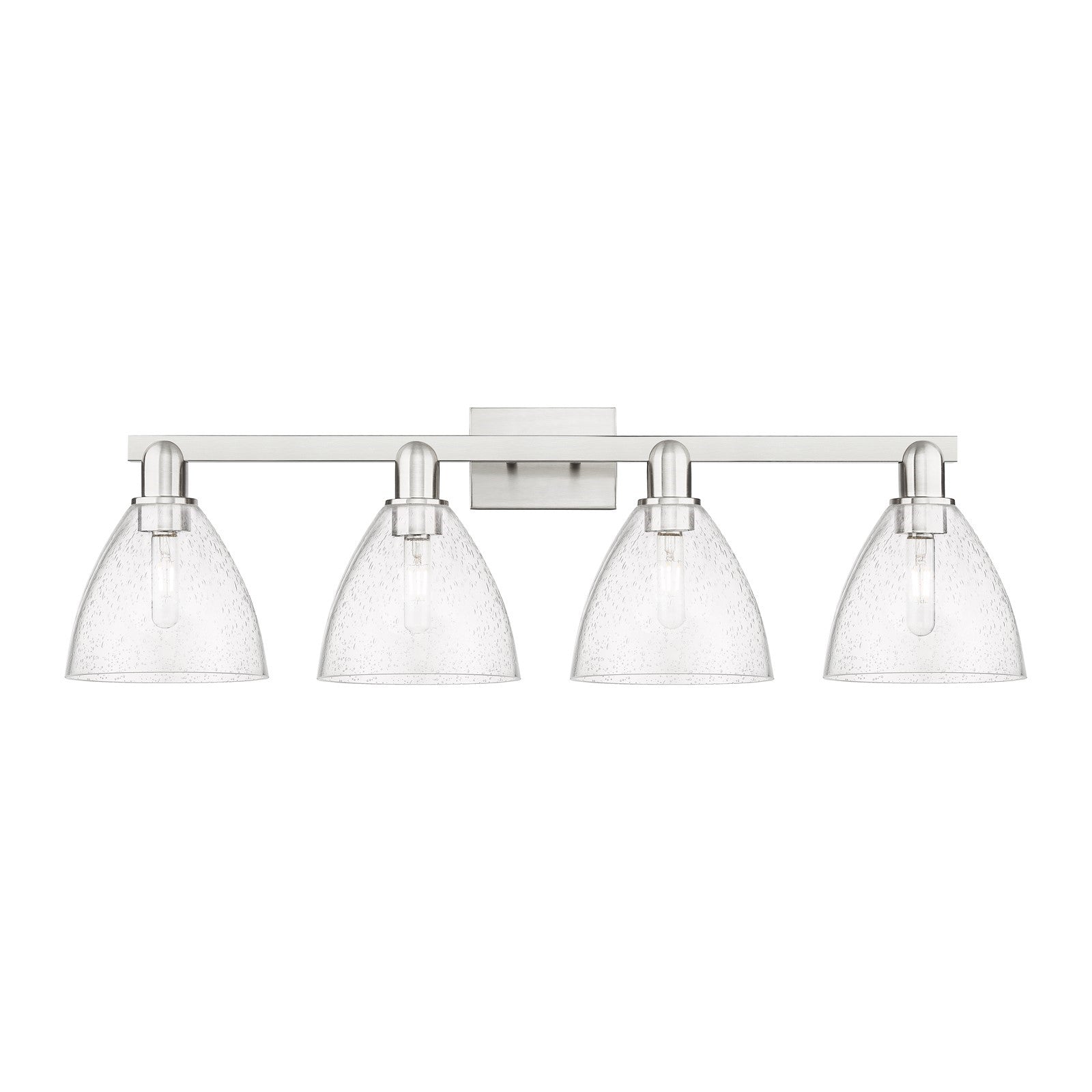 Innovations Bristol 35in 4-Light Bath Vanity Light | Industrial Brushed Satin Nickel and Seedy Glass | Bathroom Vanity | Model 716-4W-SN-GBD-754