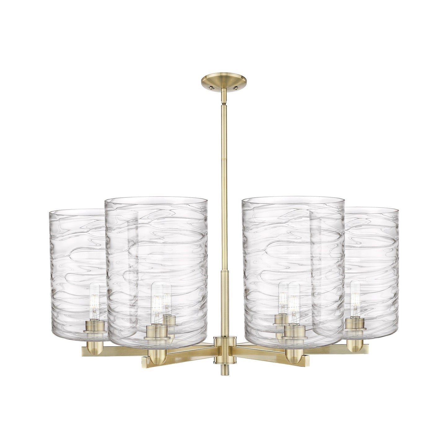 Innovations Cobbleskill 39in 6-Light Chandelier | Industrial Antique Brass and Clear Deco Swirl Glass | Dining Room & Living | Model 716-6CR-AB-G1113-L