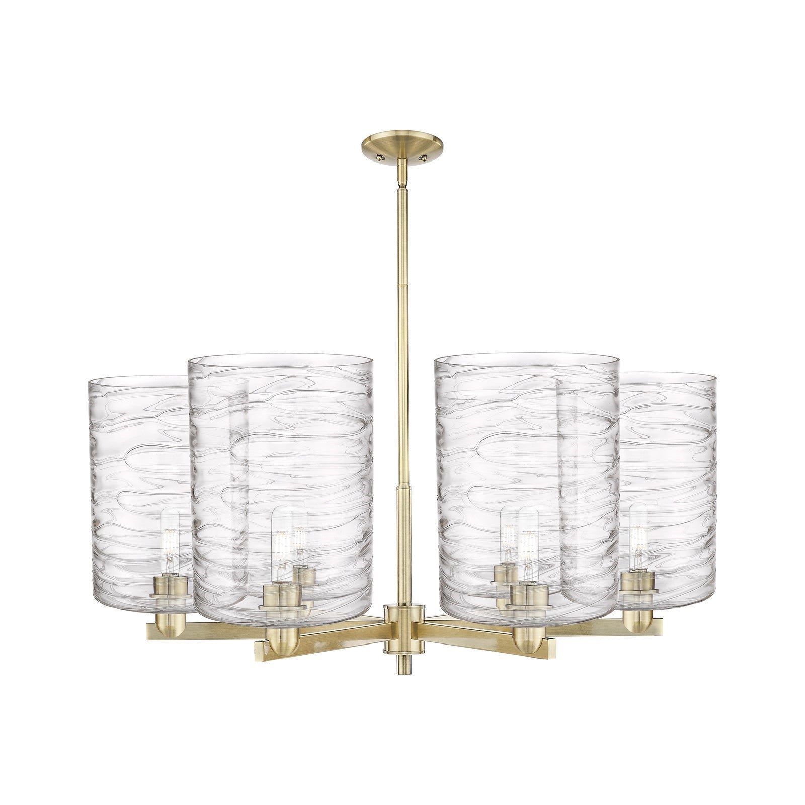 Innovations Cobbleskill 39in 6-Light Chandelier | Industrial Antique Brass and Clear Deco Swirl Glass | Dining Room & Living | Model 716-6CR-AB-G1113-L