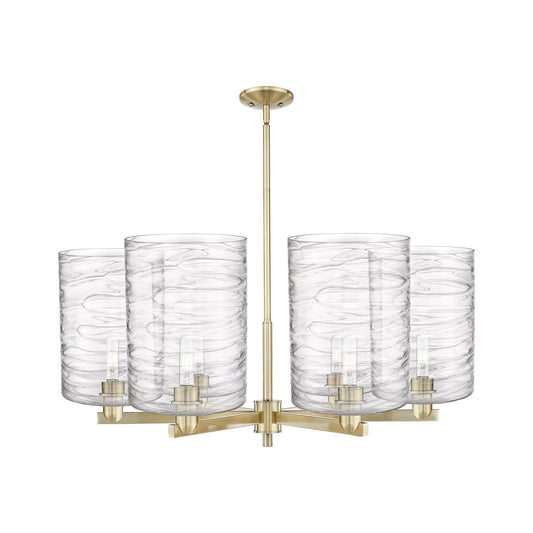 Innovations Cobbleskill 39in 6-Light Chandelier | Industrial Antique Brass and Clear Deco Swirl Glass | Dining Room & Living | Model 716-6CR-AB-G1113-L