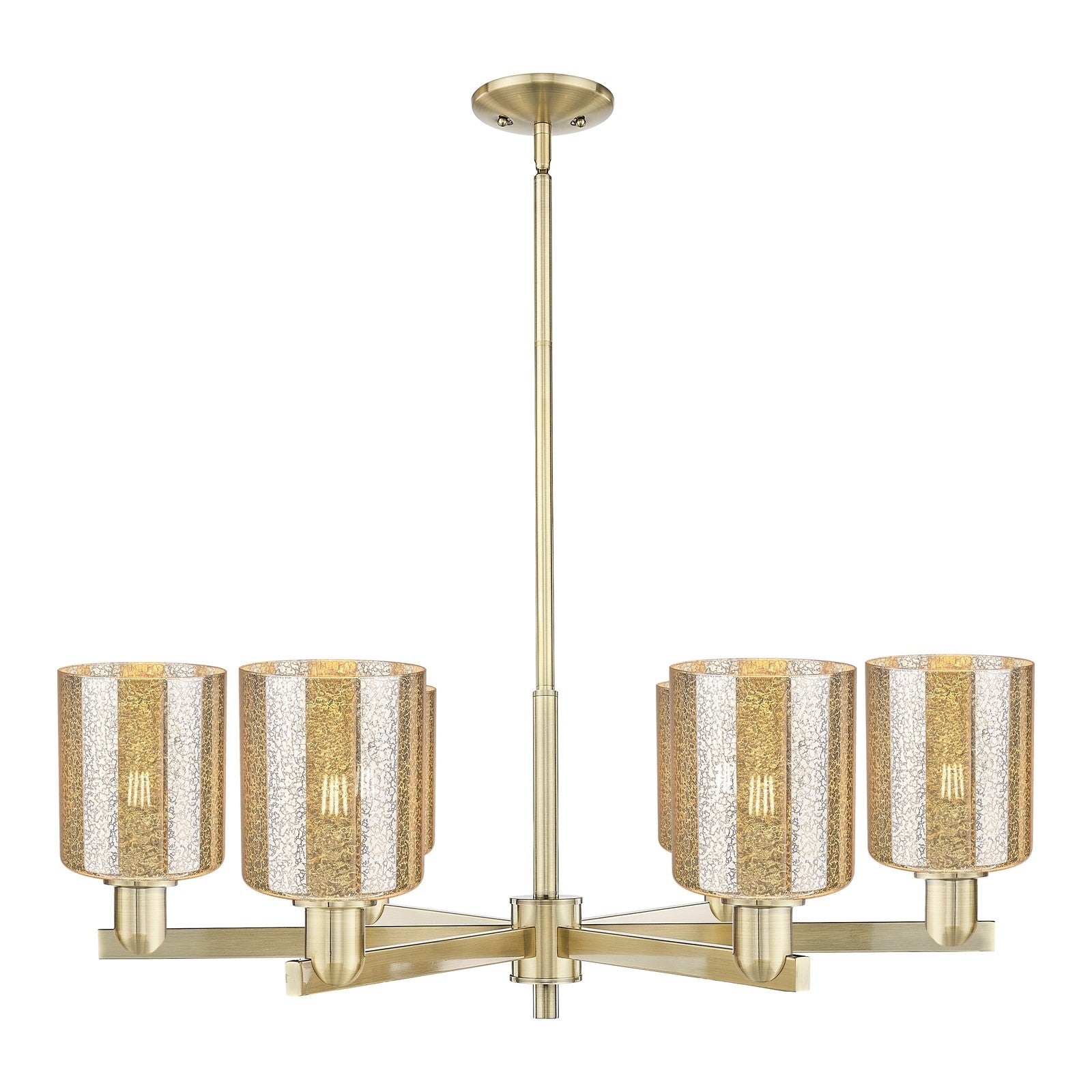 Innovations Cobbleskill 35in 6-Light Chandelier | Industrial Antique Brass and Mercury Glass | Dining Room & Living Room | Model 716-6CR-AB-G116