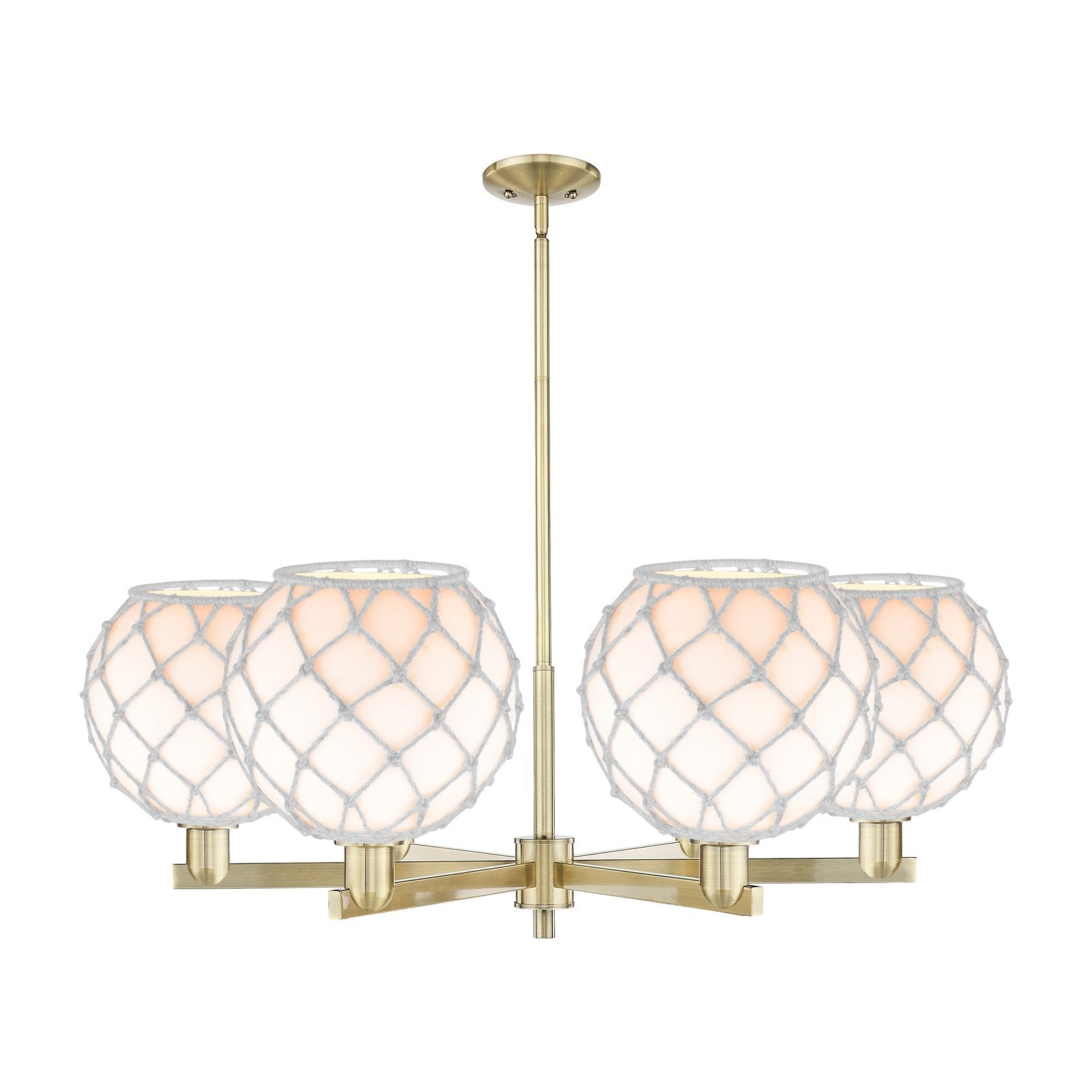 Innovations Farmhouse Rope 40in 6-Light Chandelier | Industrial Antique Brass and White Glass with Rope | Dining Room & | Model 716-6CR-AB-G121-10RW
