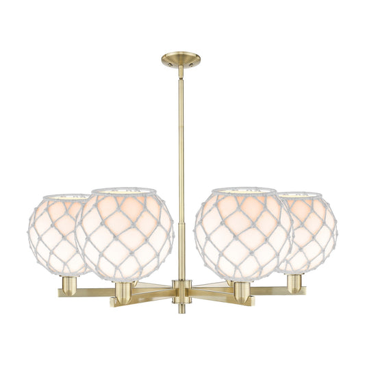 Innovations Farmhouse Rope 40in 6-Light Chandelier | Industrial Antique Brass and White Glass with Rope | Dining Room & | Model 716-6CR-AB-G121-10RW