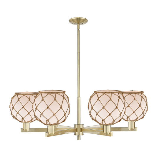 Innovations Farmhouse Rope 38in 6-Light Chandelier | Industrial Antique Brass and White Frosted Glass with Brown Rope | Dining | Model 716-6CR-AB-G121-8RB