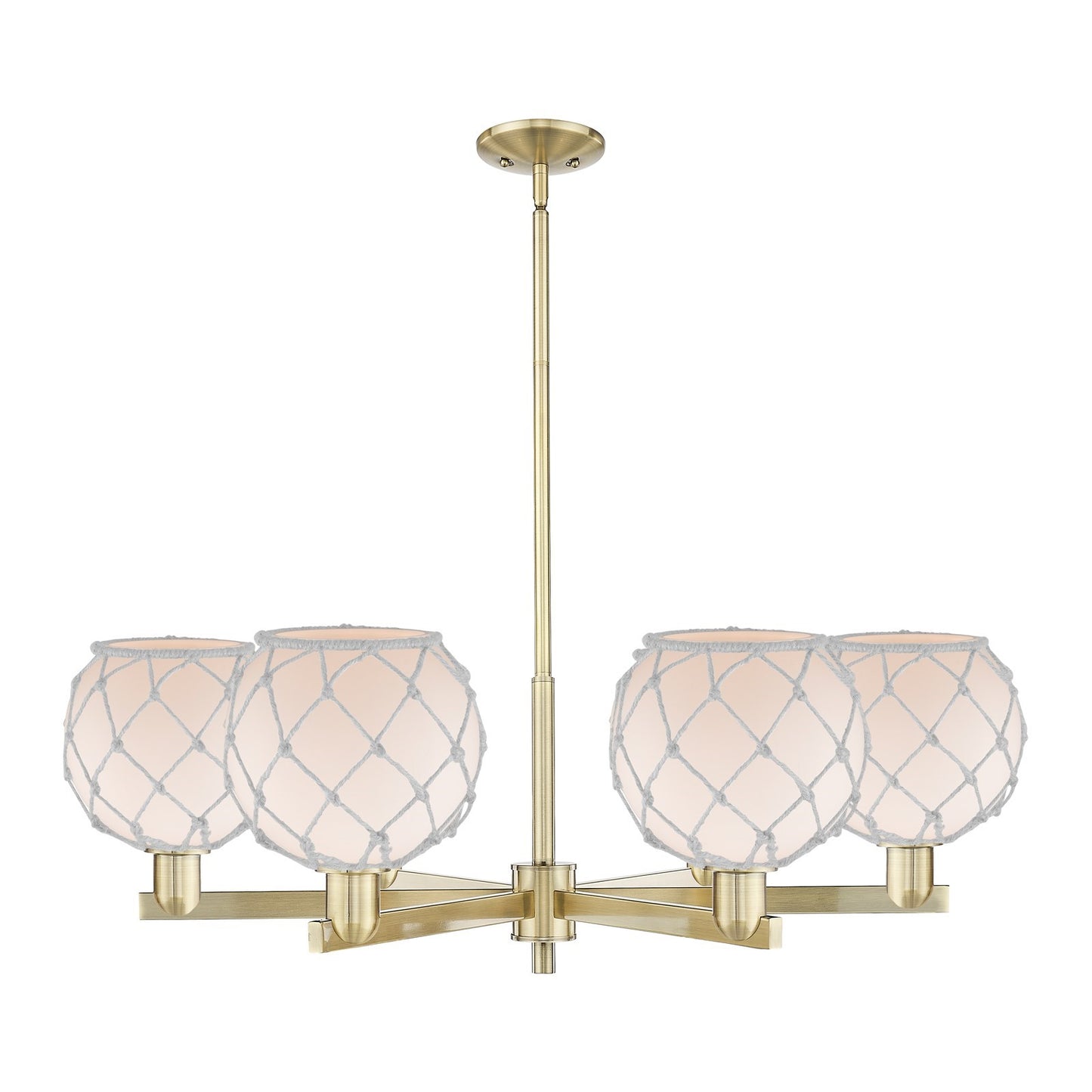 Innovations Farmhouse Rope 38in 6-Light Chandelier | Industrial Antique Brass Steel and White Frosted Glass with Rope | Dining | Model 716-6CR-AB-G121-8RW