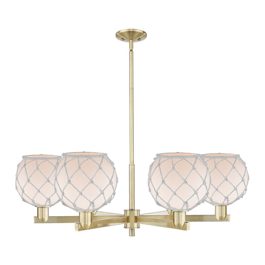 Innovations Farmhouse Rope 38in 6-Light Chandelier | Industrial Antique Brass Steel and White Frosted Glass with Rope | Dining | Model 716-6CR-AB-G121-8RW