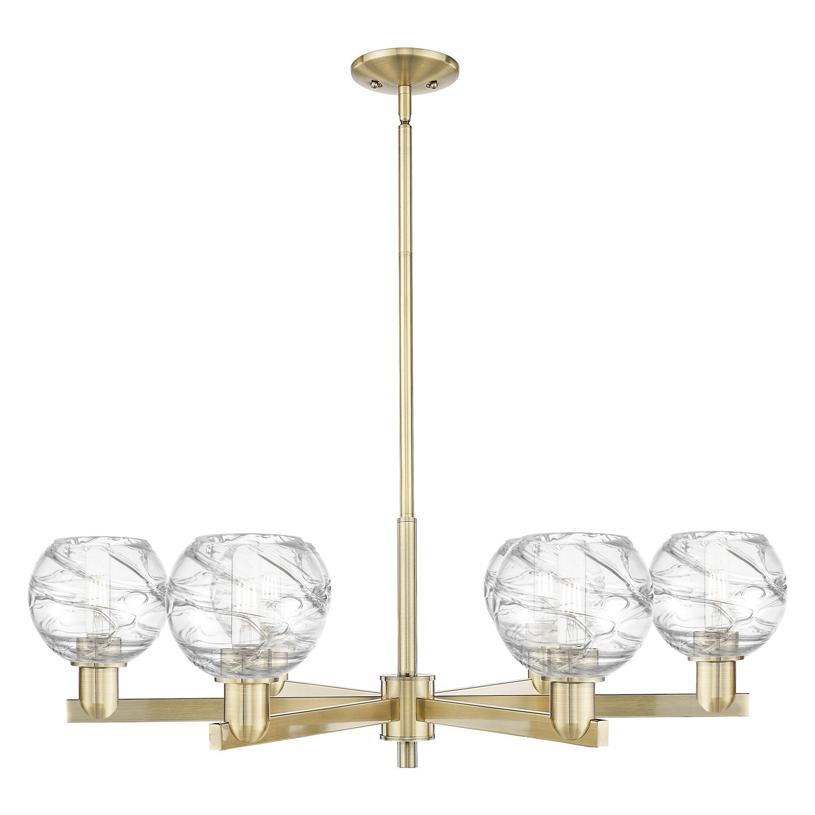 Innovations Athens Deco Swirl 35.6in 6-Light Chandelier | Industrial Antique Brass and Clear Glass | Dining Room & Living | Model 716-6CR-AB-G1213-6CL