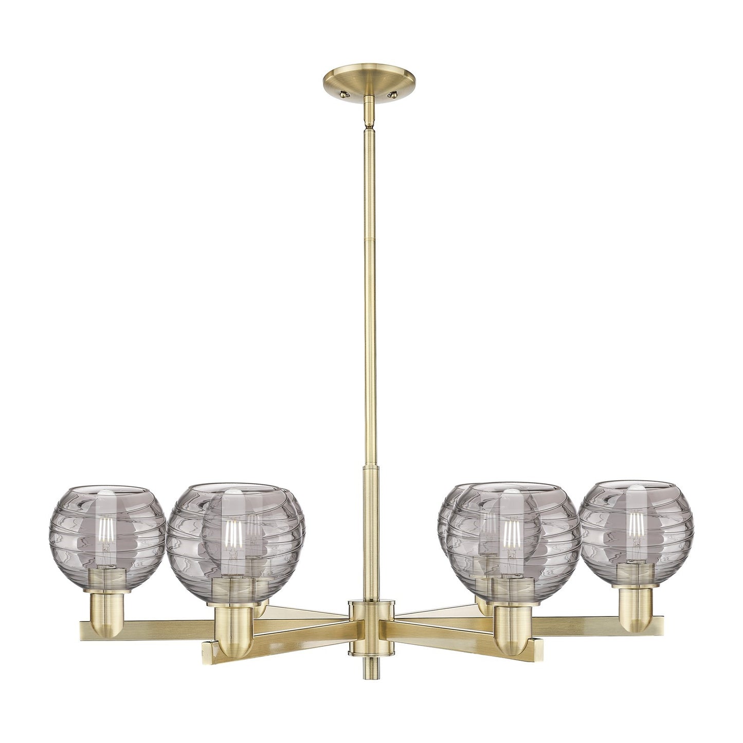 Innovations Athens Deco Swirl 35.625in 6-Light Chandelier | Industrial Antique Brass and Light Smoke Glass | Dining Room & | Model 716-6CR-AB-G1213-6SM
