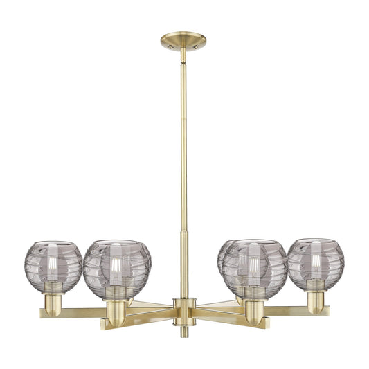 Innovations Athens Deco Swirl 35.625in 6-Light Chandelier | Industrial Antique Brass and Light Smoke Glass | Dining Room & | Model 716-6CR-AB-G1213-6SM
