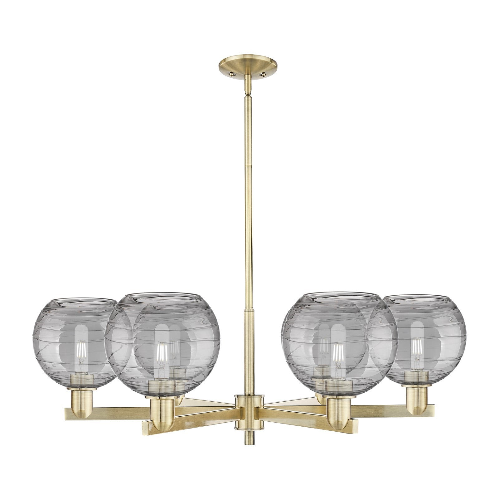 Innovations Athens Deco Swirl 38in 6-Light Chandelier | Industrial Antique Brass and Light Smoke Glass | Dining Room & Living | Model 716-6CR-AB-G1213-8SM
