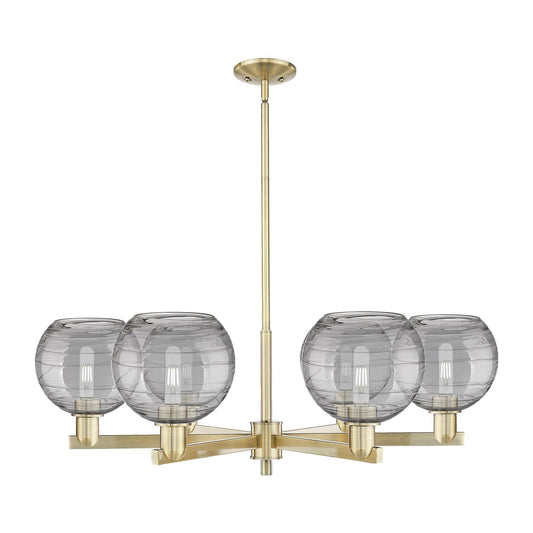 Innovations Athens Deco Swirl 38in 6-Light Chandelier | Industrial Antique Brass and Light Smoke Glass | Dining Room & Living | Model 716-6CR-AB-G1213-8SM