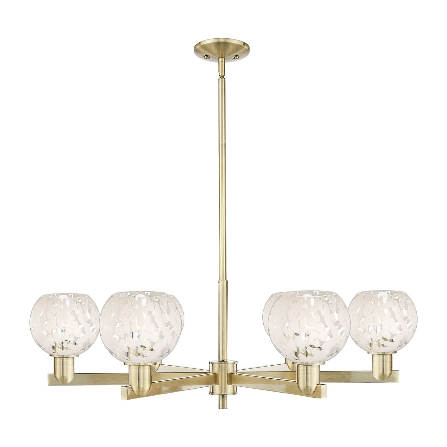 Innovations Lighting White Mouchette 36in 6-Light Chandelier | Industrial Antique Brass and White Glass | Kitchen Island & | Model 716-6CR-AB-G1216-6WM