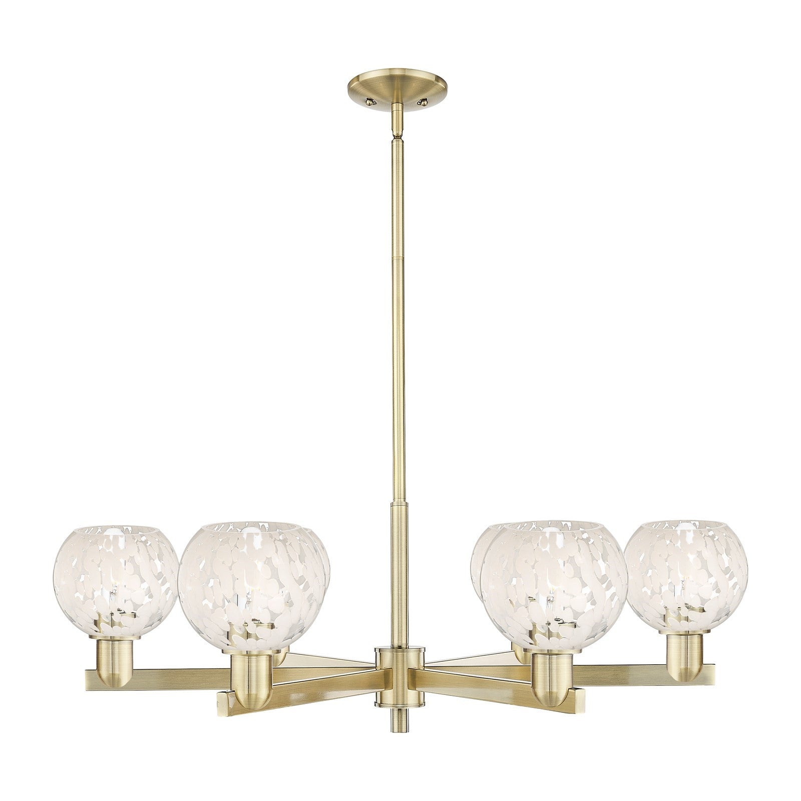 Innovations Lighting White Mouchette 36in 6-Light Chandelier | Industrial Antique Brass and White Glass | Kitchen Island & | Model 716-6CR-AB-G1216-6WM