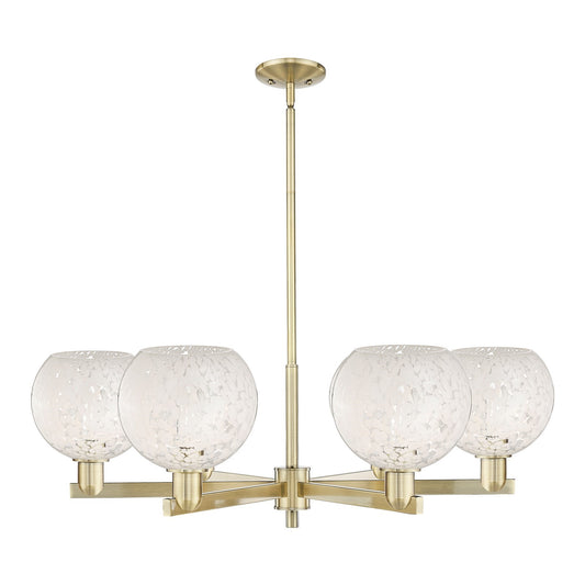 Innovations Lighting Arcadia 38in 6-Light Chandelier | Industrial Antique Brass Steel and White Mouchette Glass | Dining Room | Model 716-6CR-AB-G1216-8WM