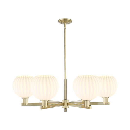 Innovations Lighting Arcadia 38in 6-Light Chandelier | Industrial Antique Brass and White Venetian Glass | Dining Room & | Model 716-6CR-AB-G1217-8WV