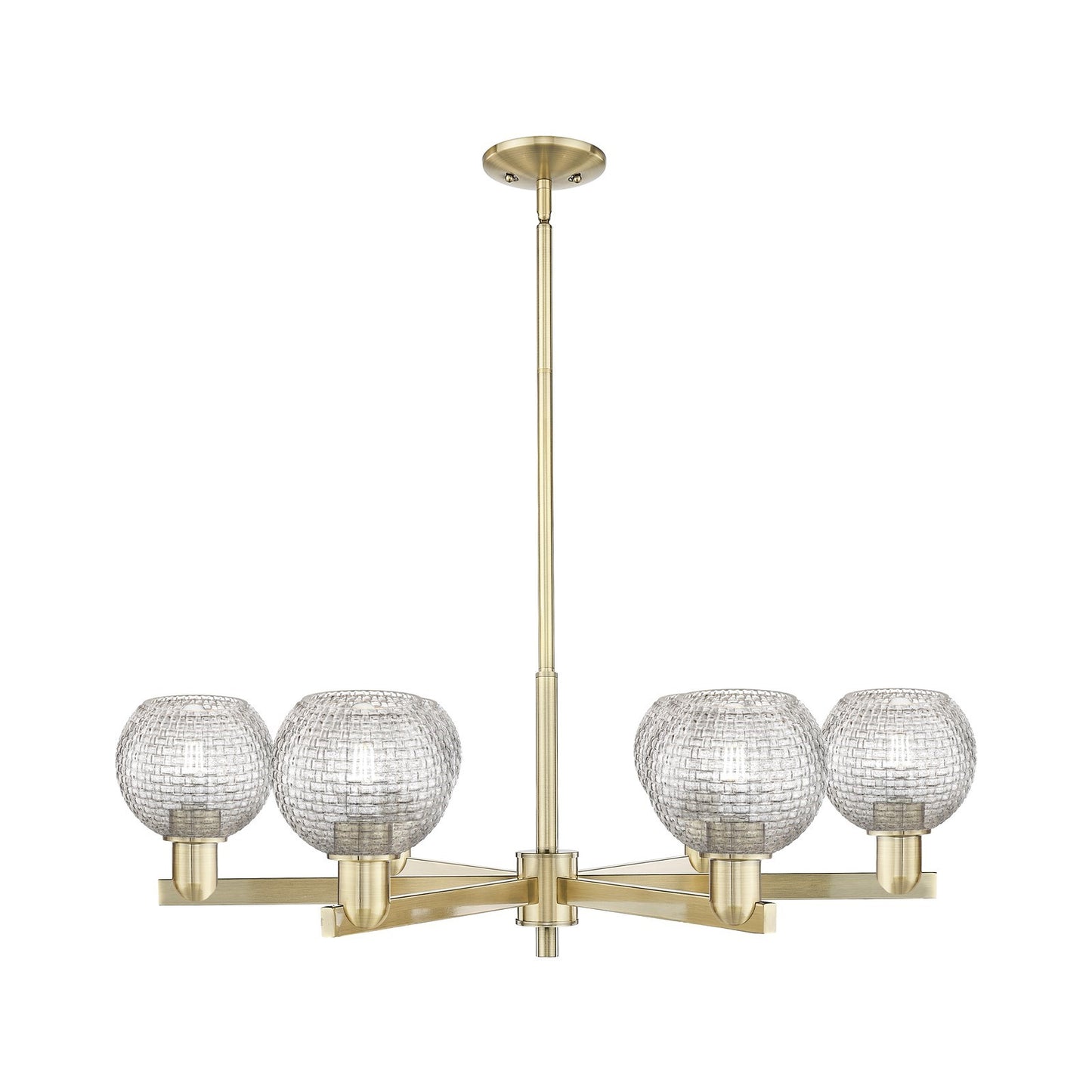 Innovations Athens 36in 6-Light Chandelier | Industrial Antique Brass Steel and Clear Basket Weave Glass | Dining Room & | Model 716-6CR-AB-G122C-6CL