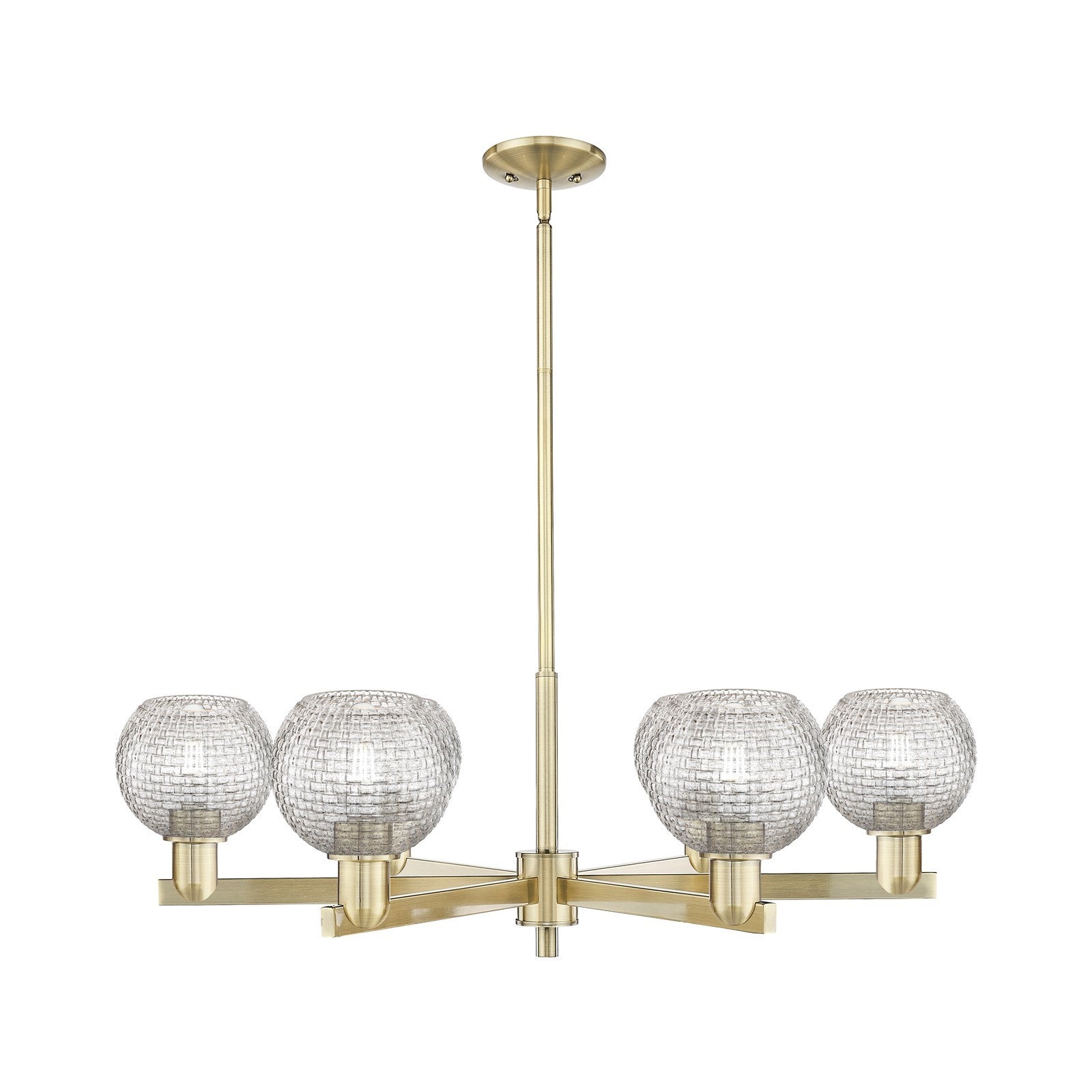 Innovations Athens 36in 6-Light Chandelier | Industrial Antique Brass Steel and Clear Basket Weave Glass | Dining Room & | Model 716-6CR-AB-G122C-6CL