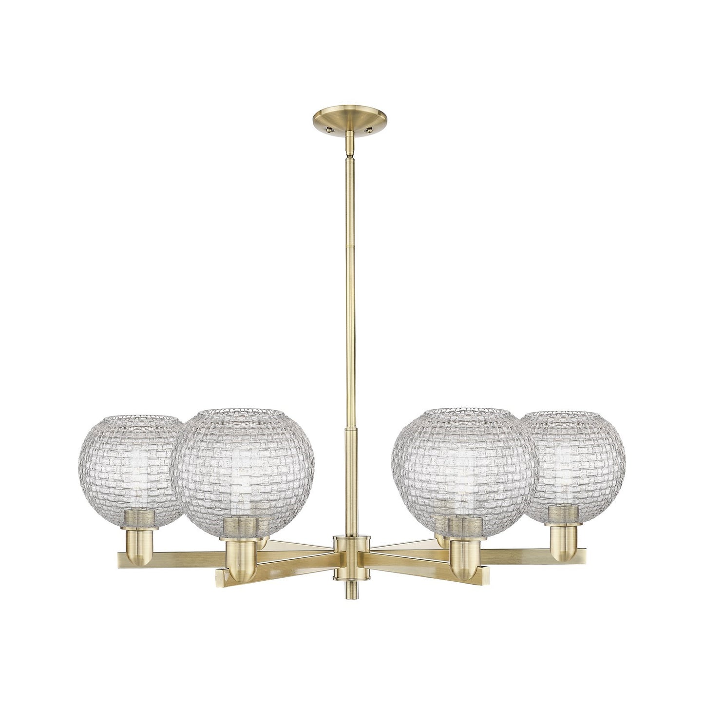 Innovations Athens 38in 6-Light Chandelier | Industrial Antique Brass and Clear Basket Weave Glass | Dining Room & Living | Model 716-6CR-AB-G122C-8CL