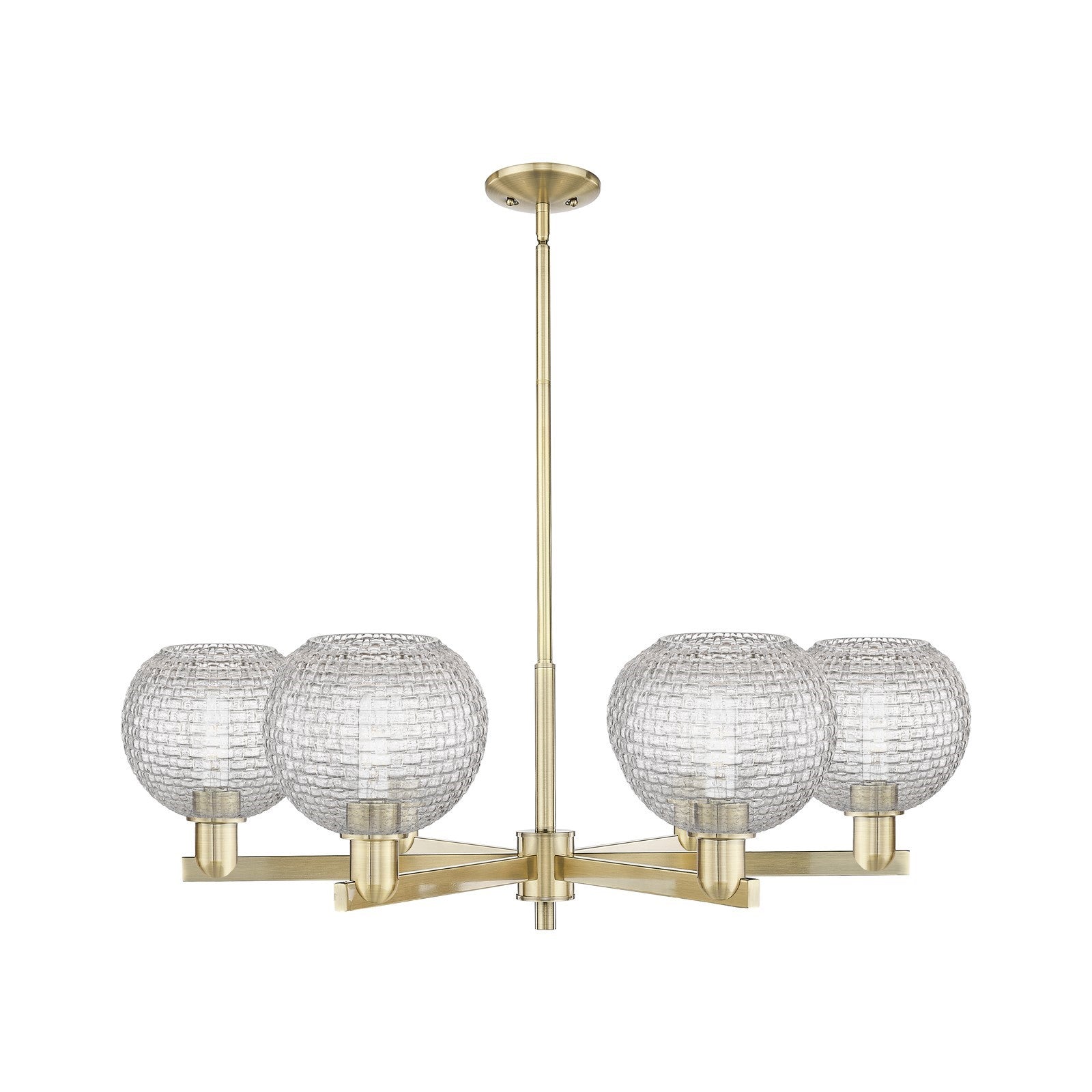 Innovations Athens 38in 6-Light Chandelier | Industrial Antique Brass and Clear Basket Weave Glass | Dining Room & Living | Model 716-6CR-AB-G122C-8CL