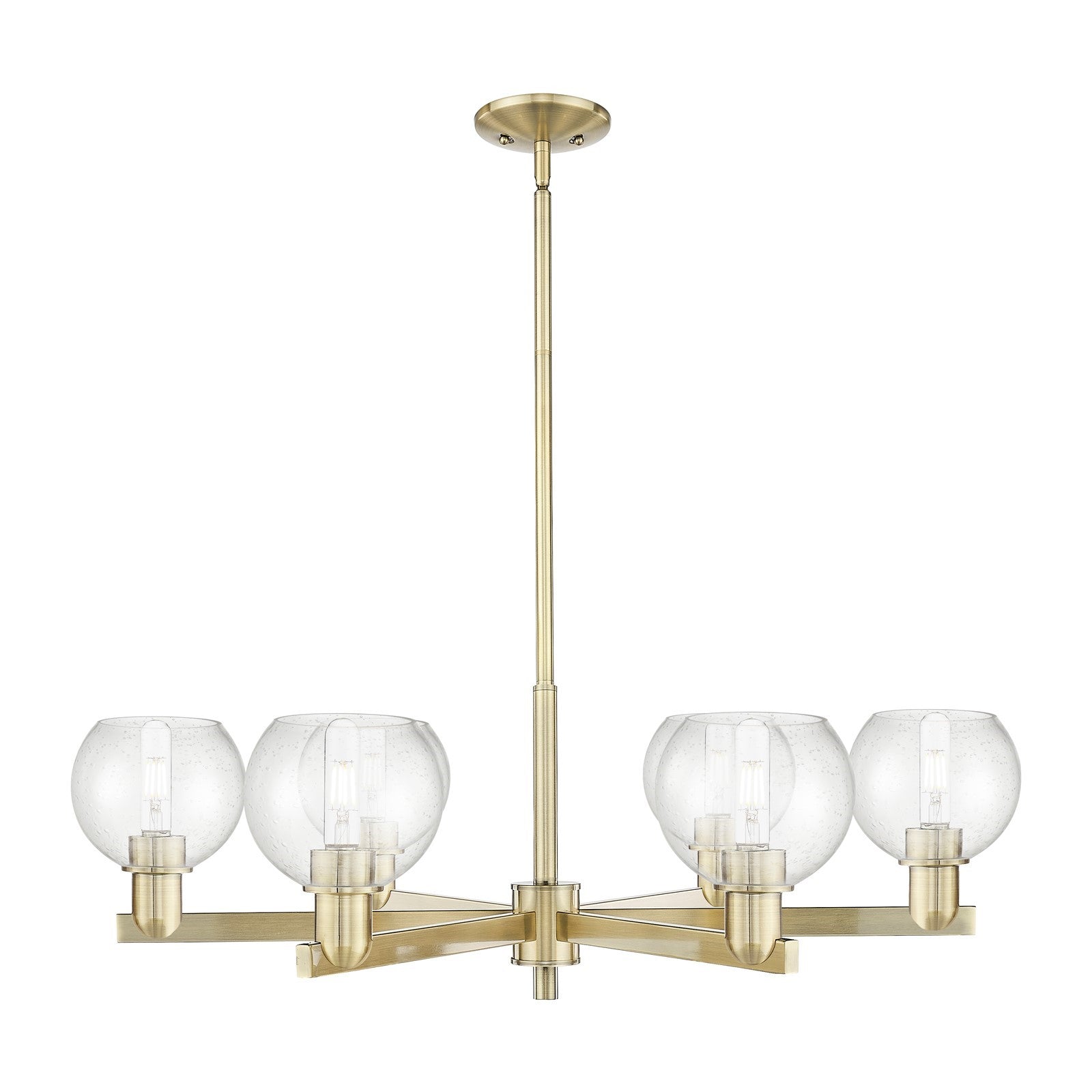 Innovations Athens 36in 6-Light Chandelier | Industrial Antique Brass and Seedy Glass | Dining Room & Living Room | Model 716-6CR-AB-G124-6