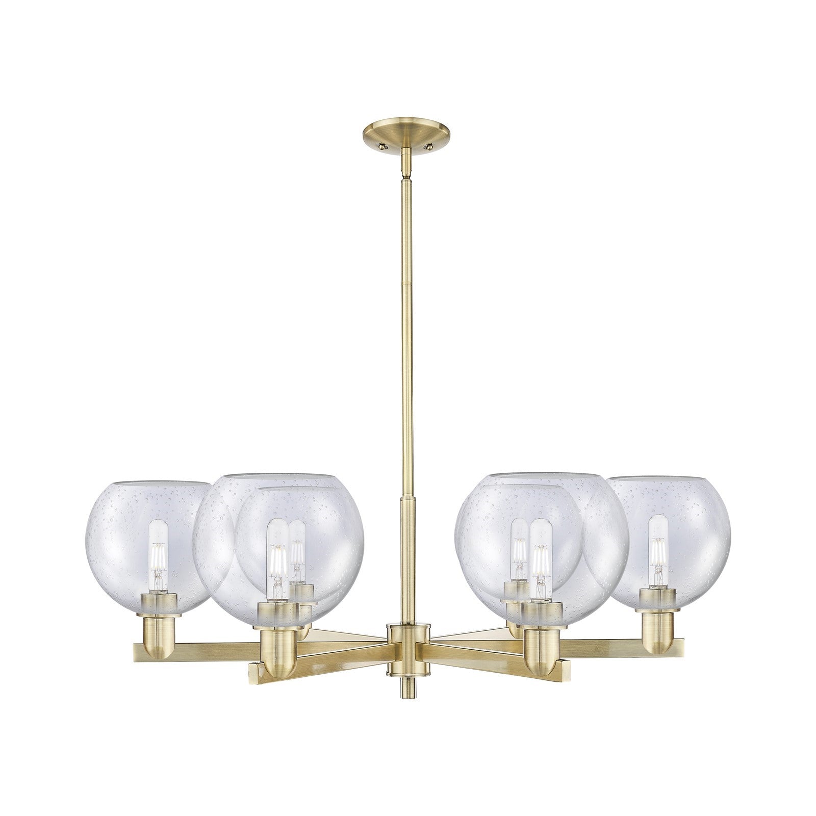 Innovations Athens 38in 6-Light Chandelier | Industrial Antique Brass and Seedy Glass | Dining Room & Living Room | Model 716-6CR-AB-G124-8