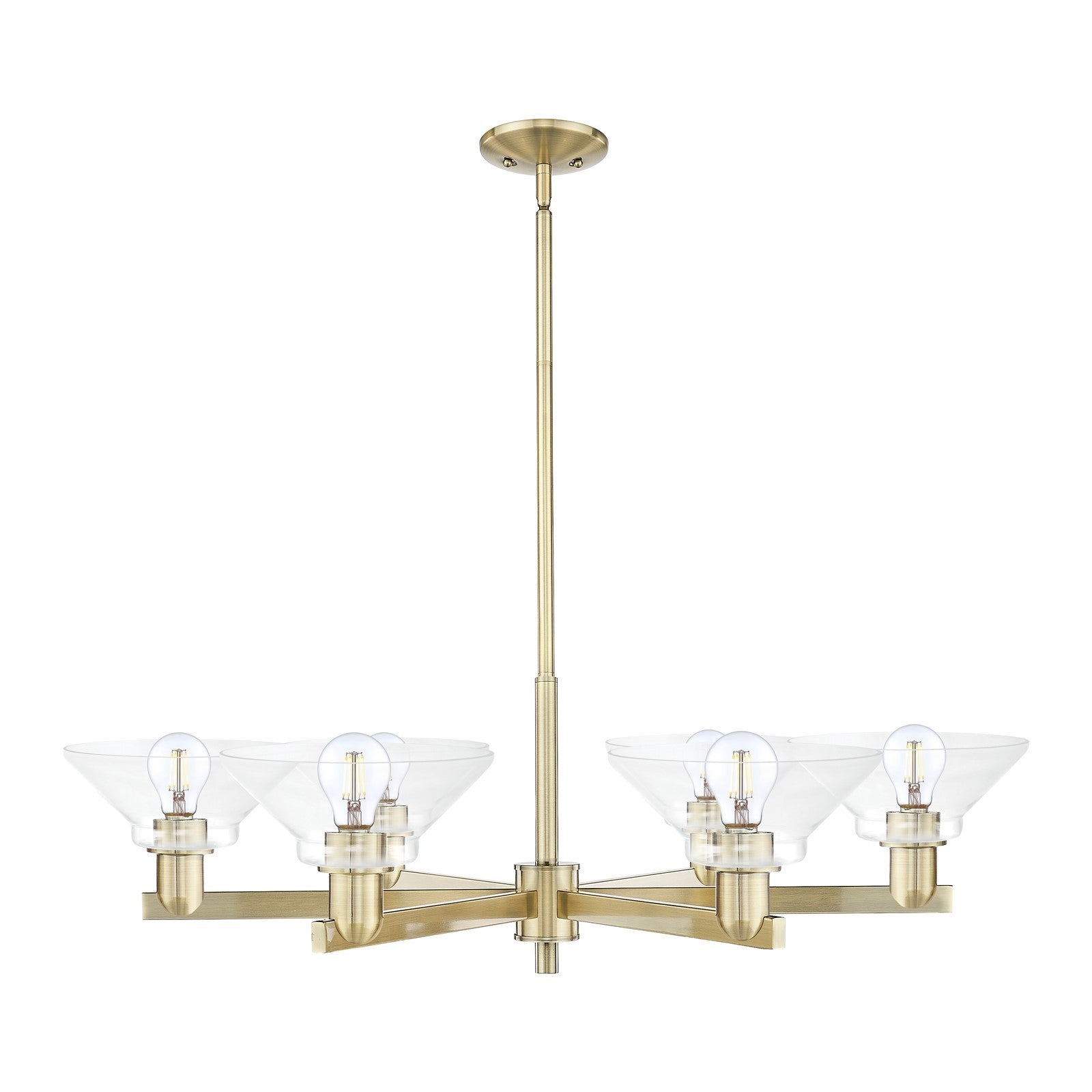Innovations Orwell 38in 6-Light Chandelier | Industrial Antique Brass Steel and Clear Glass | Dining Room & Living Room | Model 716-6CR-AB-G132