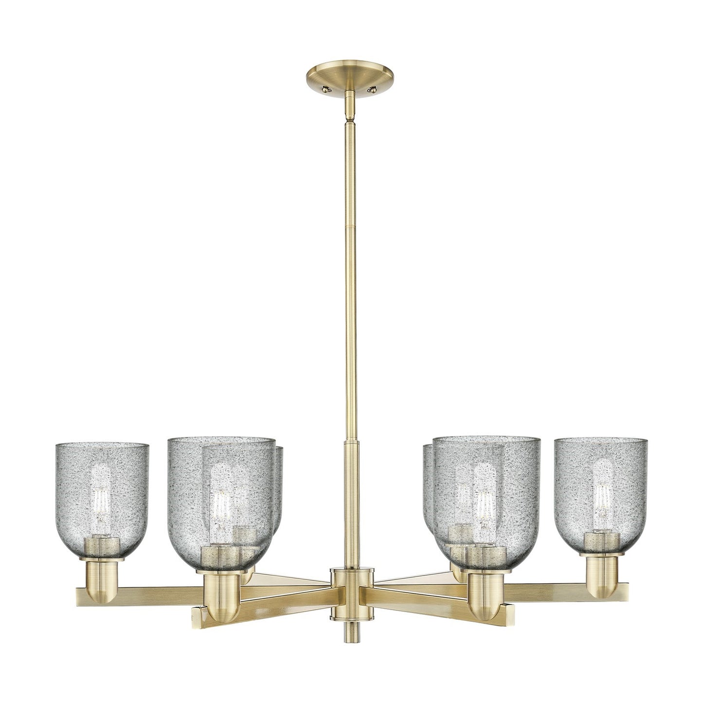 Innovations Caledonia 35in 6-Light Chandelier | Industrial Antique Brass and Charcoal Glass | Dining Room & Living Room | Model 716-6CR-AB-G257