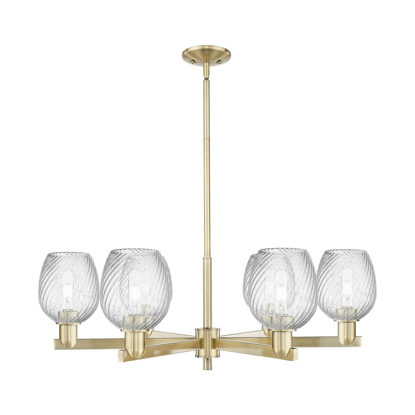 Innovations Salina 36in 6-Light Chandelier | Industrial Antique Brass and Clear Spiral Fluted Glass | Kitchen Island & Dining Room | Model 716-6CR-AB-G292