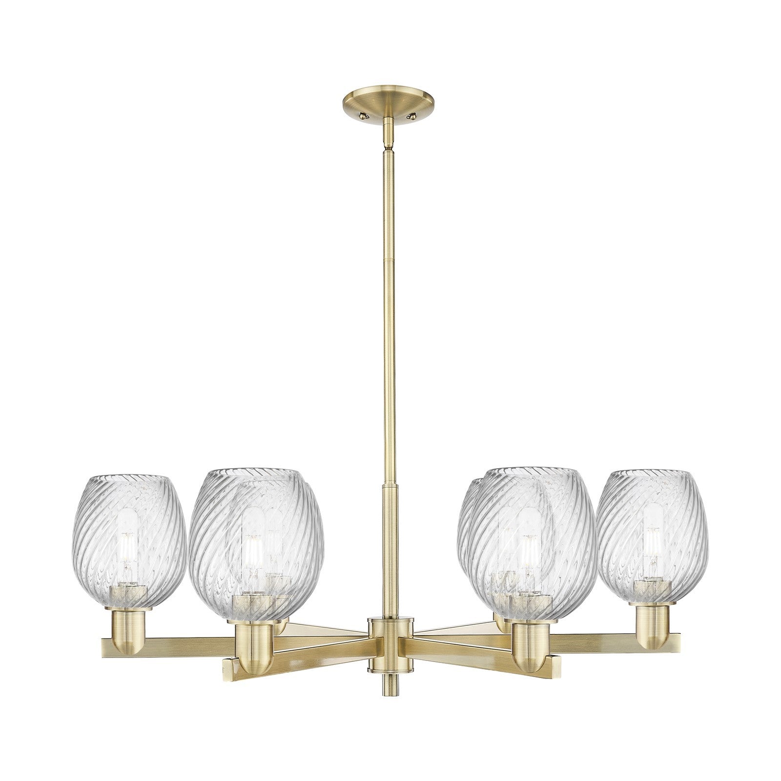 Innovations Salina 36in 6-Light Chandelier | Industrial Antique Brass and Clear Spiral Fluted Glass | Kitchen Island & Dining Room | Model 716-6CR-AB-G292