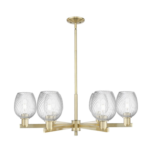 Innovations Salina 36in 6-Light Chandelier | Industrial Antique Brass and Clear Spiral Fluted Glass | Kitchen Island & Dining Room | Model 716-6CR-AB-G292